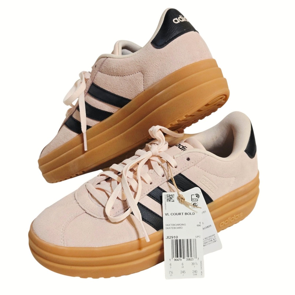 Adidas VL Court Bold Sneakers Womens 7.5 Quartz Pale Pink Black Platform JI2910